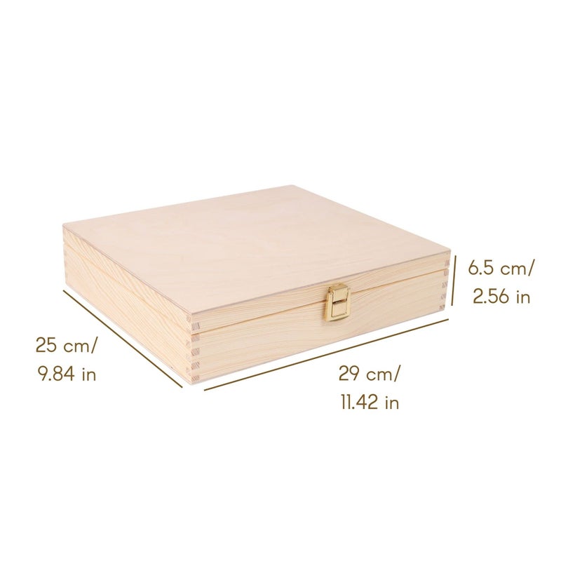 Creative Deco Wooden Storage Box Unpainted Plain | 11.41 x 9.84 x 2.55 in | Golden Latch & Lid | Perfect for Storing Valuables & Small Items in The Office or Bedroom | Keepsake Memory Trinket Chest - Image 2